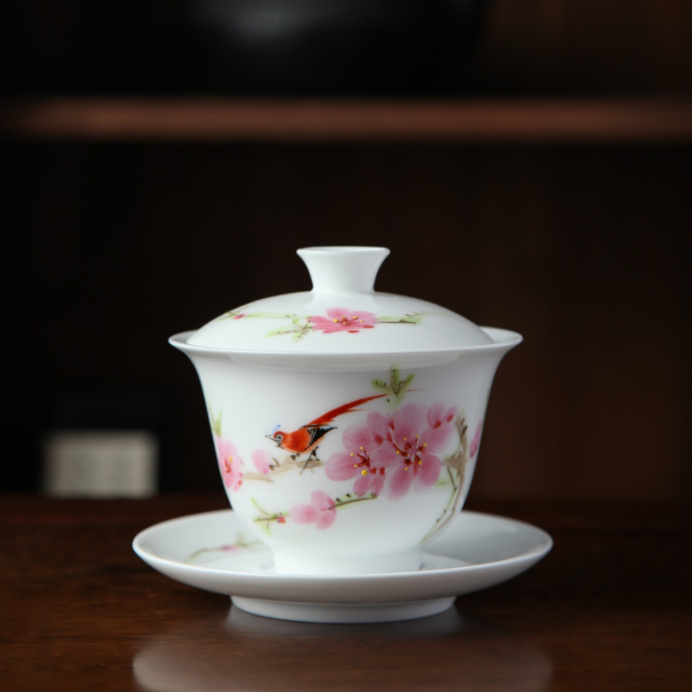 Hand drawn peach blossom covered bowl with water dots手绘20